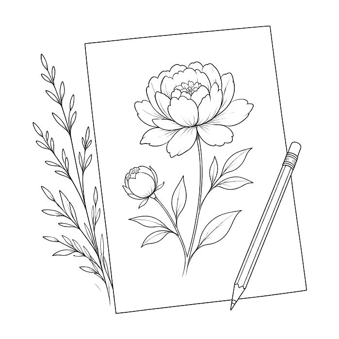 Peony bloom illustration