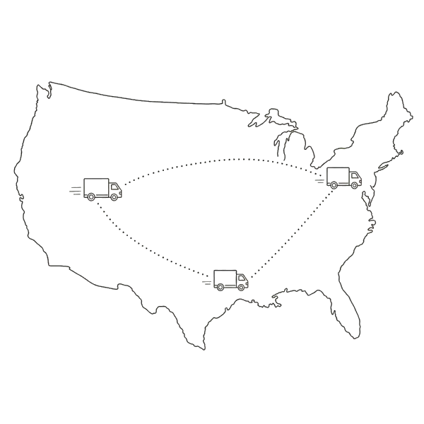 US map with delivery trucks illustration